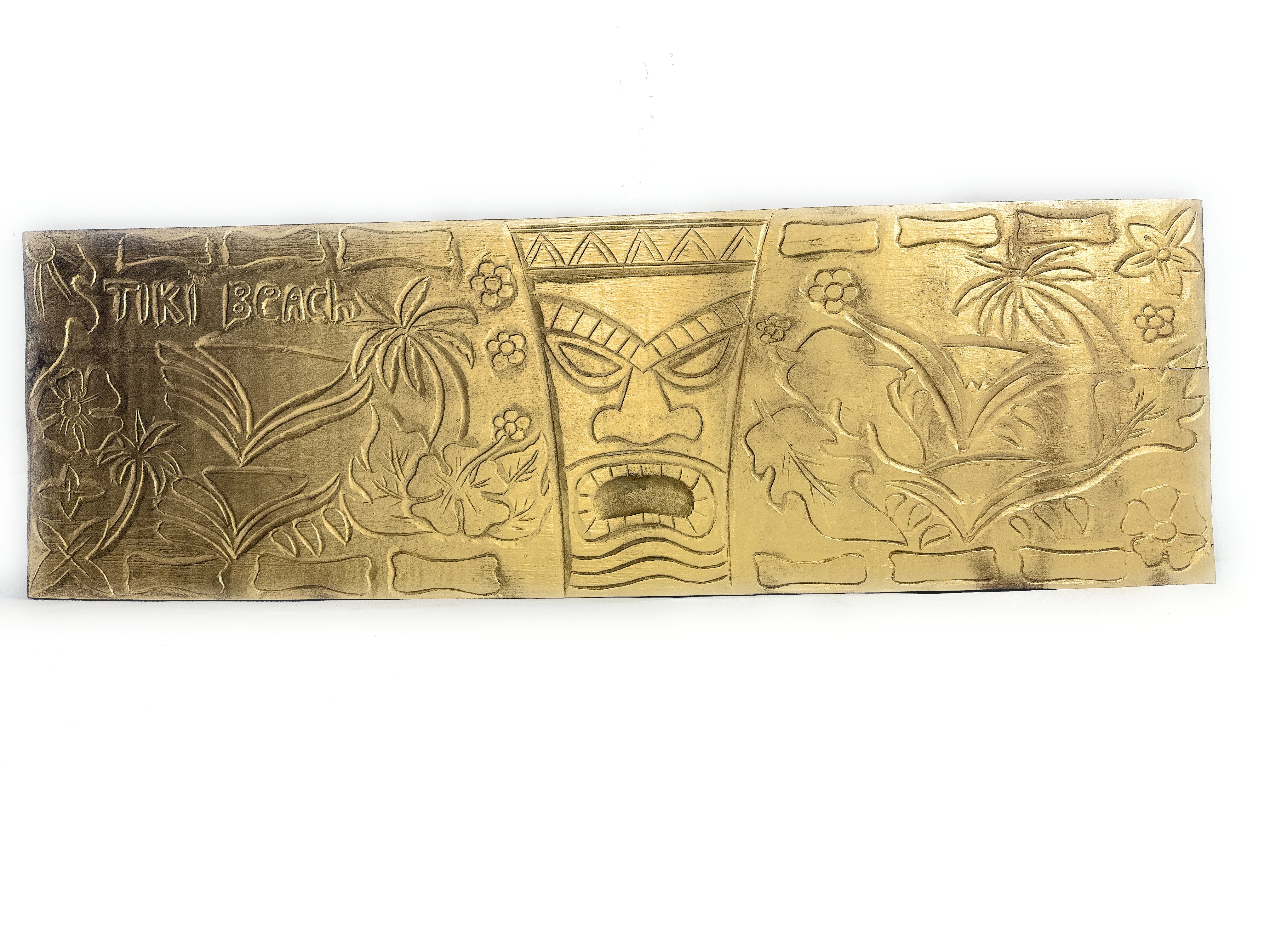 Golden Big Kahuna Tiki Relief, Tiki Beach Wood Panel 40 inch X 12 inch - Polynesian Wall Art | #dpt5031100gd Golden Big Kahuna Tiki Relief, Tiki Beach Wood Panel 40 inch X 12 inch - Polynesian Wall Art | #dpt5031100gd